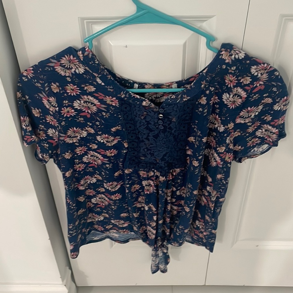 Navy Blue Floral Kids Blouse